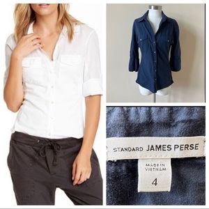 James Perse ribbed surplus shirt button down woven top 5116